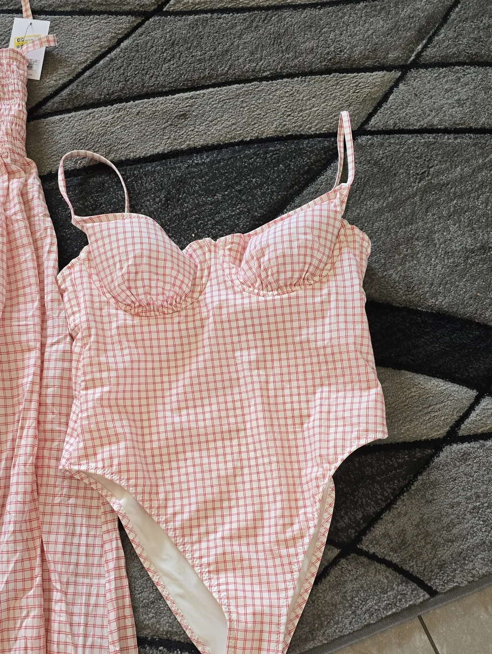 SOLID & STRIPED Pink Gingham Smocked Sundress and Matching One-Piece Sz Lg Nwt